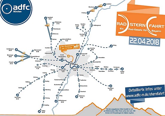 Radsternfahrt, Übersichtskarte Zubringertouren